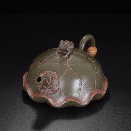 Chinese Yixing Zisha Clay Handmade Exquisite Teapot（荷叶青蛙 底款：蒋蓉）