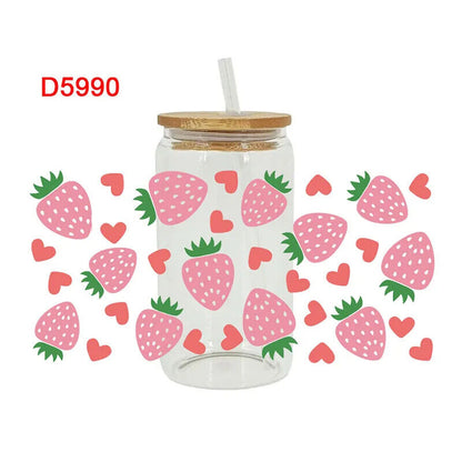 Transfers Stickers 16oz Cup Wraps 3D UV DTF Strawberry Printed DIY Decal 23x11cm
