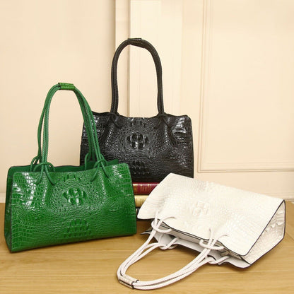 Top Cow Leather Women's luxury Handbag, Crocodile Print Shoulder Underarm Bag