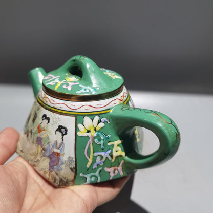 China Yixing Zisha Clay Handmade Exquisite Kung Fu Tea Set Teapot 描金彩绘壶 底款：金鼎商标