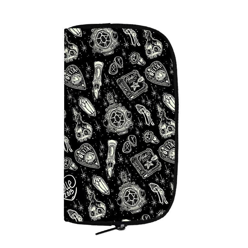 Black Long Wallet Witchcraft Skull Gothic Purse Passport Bag Phone Coin Purses