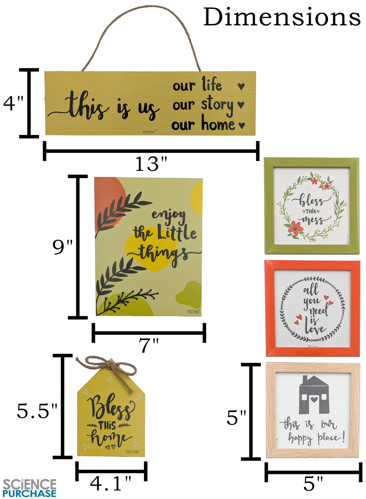 6 Piece "Enjoy the Little Things" Themed Wooden Wall Decoration Set - Include...