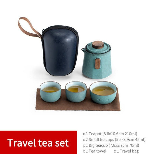 Green Ceramic Tea Cups and Sets Penguin Portable Travel Tea Set