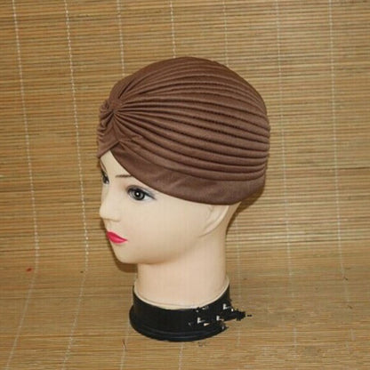 Women Stretchy Turban Hat Muslim Hat Solid Color Wrap Hijab Knotted Indian Caps