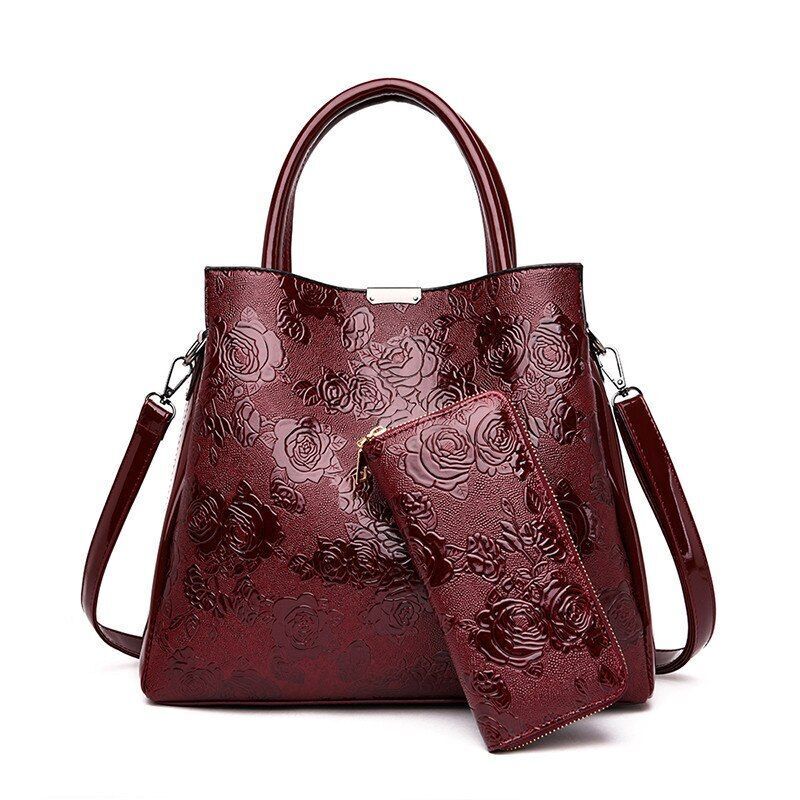 3D Flowers Print Tote Bag 2 Sets Purses Handbag Shoulder Crossbody Polyester