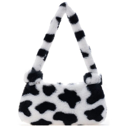 Mini Shoulder Bags Winter Plush Underarm Bag Pattern Fluffy Tote Small Purse 1pc