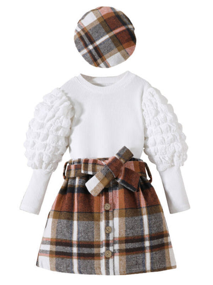 Toddler Baby Girls Winter Clothes Knitted Tops+Dress Beret Hat Outfits Set Gift