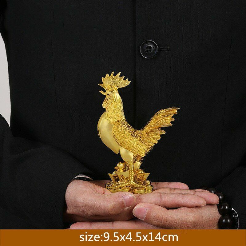 Chicken Figurine Gold Plating Lucky Cock Home Decoration Resin Statue 26x14x38cm