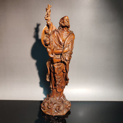 8" old antique wood carving Boxwood wooden sculpture buddha Dharma Arhat statue