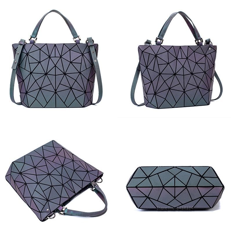 Luminous Bag Reflective Geometric Purse Shoulder Bag Plain Bucket Handbags Hasp