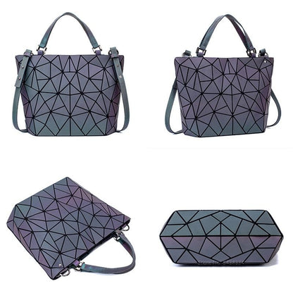 Luminous Bag Reflective Geometric Purse Shoulder Bag Plain Bucket Handbags Hasp