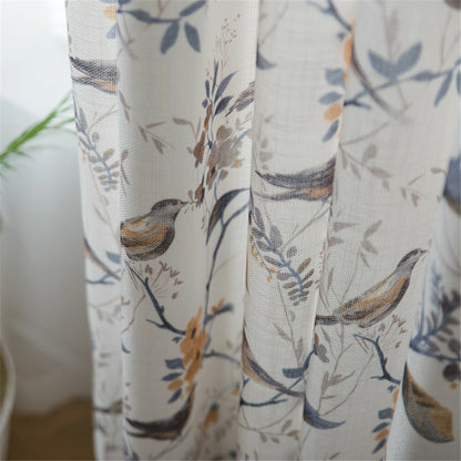 Rural Style Birds and Trees Printed Curtain Semi Blackout Curtain Panel 1 Panel