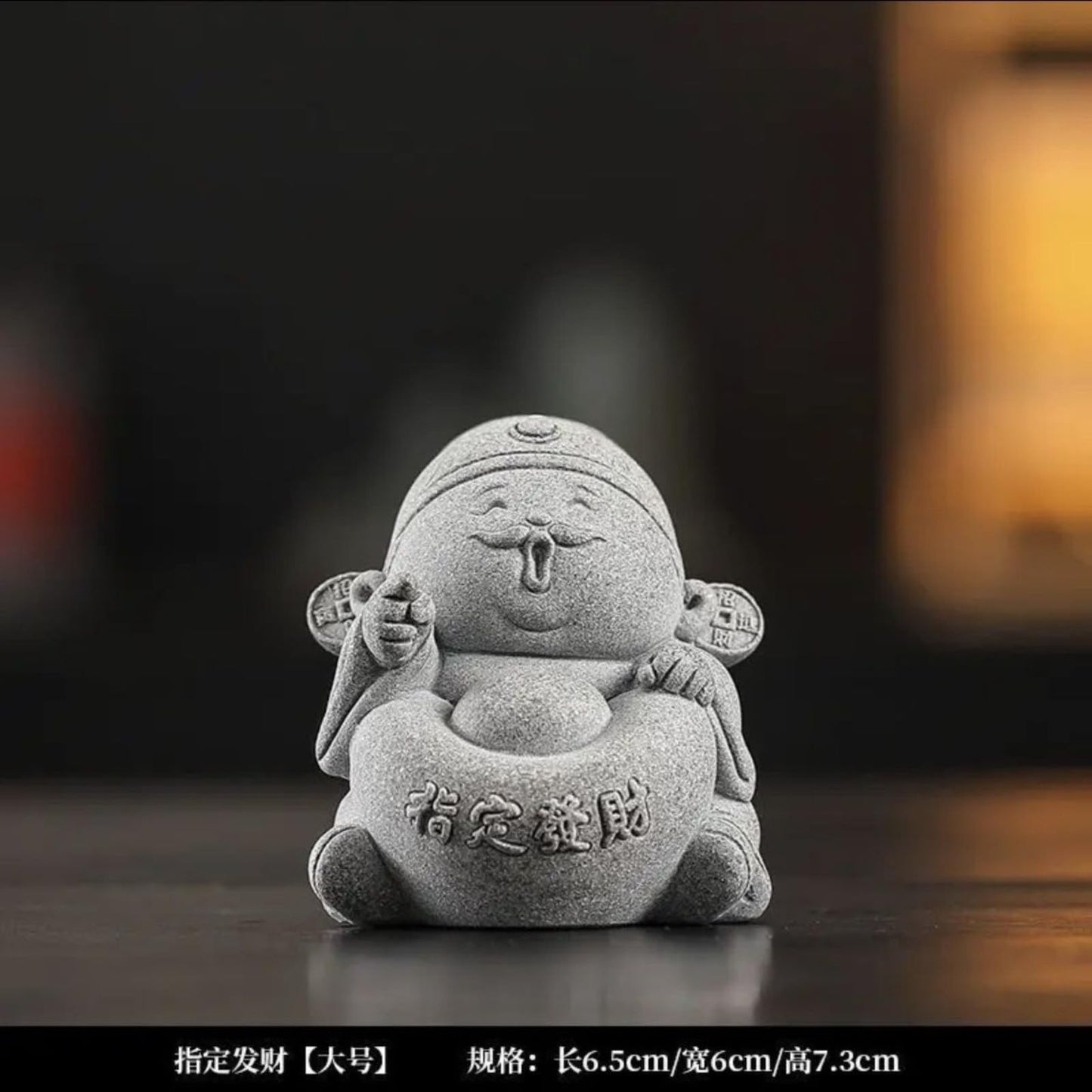 Sandstone Chinese-Mammon Tea Pet Decor 7.3cm Desktop Decor Attracting Wealth