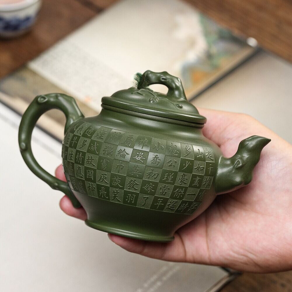 Full Handmade Tea Pot With String Bead Original Ore Real Yixing Zisha Green Clay
