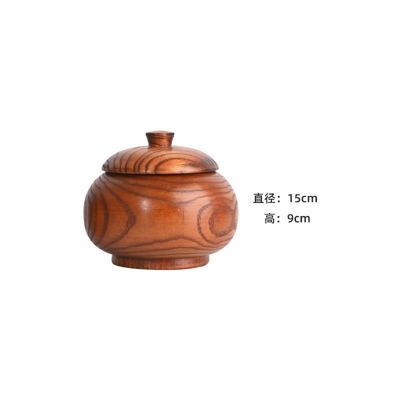 Wooden Tea Caddy 15×9cm Sealed Vintage Storage Jar Handmade Wood Craft