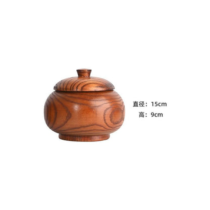 Wooden Tea Caddy 15×9cm Sealed Vintage Storage Jar Handmade Wood Craft