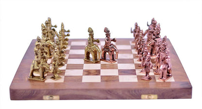 Copper and Golden Antique Wooden Folding Chess Set Board Game Set 14"x14"Folding