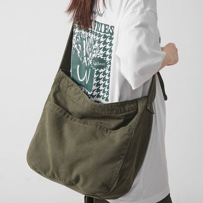 Oversized Canvas Textile Soft Side Bag School Laptop Square Pouch Crossbody Bag
