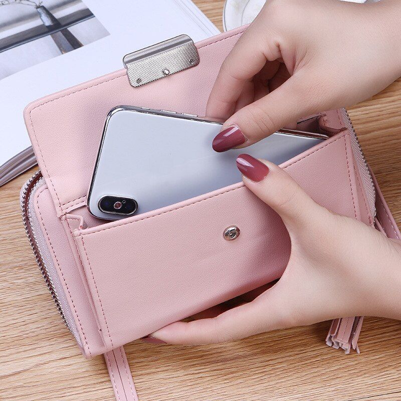 Handbags Large Shoulder Bags Hasp Zipper Purse 6.5Inch Phone Clutch Card Holder