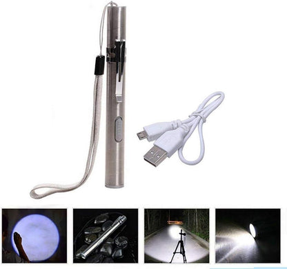 100x LED USB RECHARGEABLE MINI FLASHLIGHT Stainless Steel Pen Light 1000 Lumens