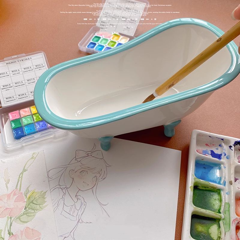 Watercolor Palette Ceramic Oil Painting White Porcelain Shell Color Mixing Plate
