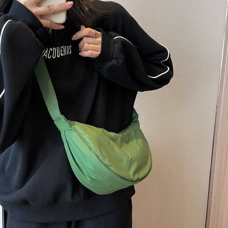 Nylon Shoulder Bags Solid Color Crossbody Bag Half Moon Canvas Messenger Pouch