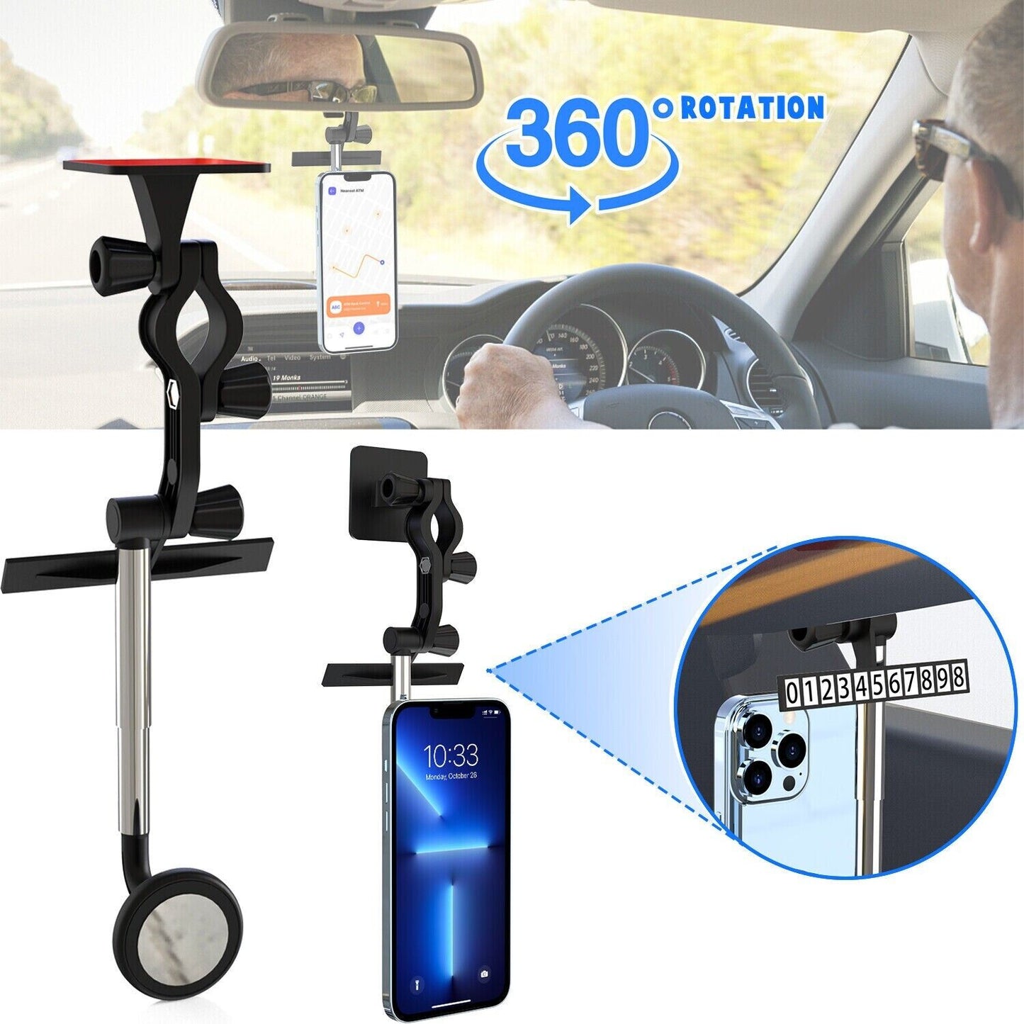 Sostenedor De Telefono Soporte de Retrovisor Sujetador de Celular en el Auto