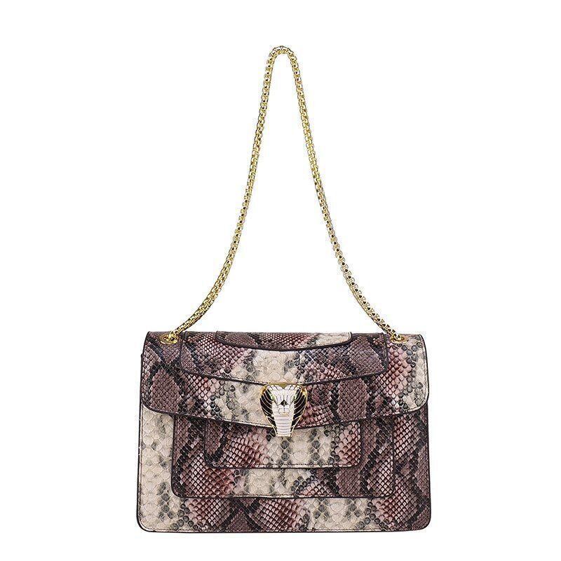 Snake Print Leather Shoulder Bag Handbag Crossbody Bags Square Purse 27*18*7 CM