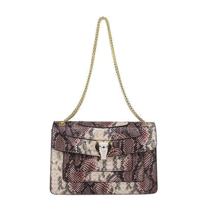 Snake Print Leather Shoulder Bag Handbag Crossbody Bags Square Purse 27*18*7 CM