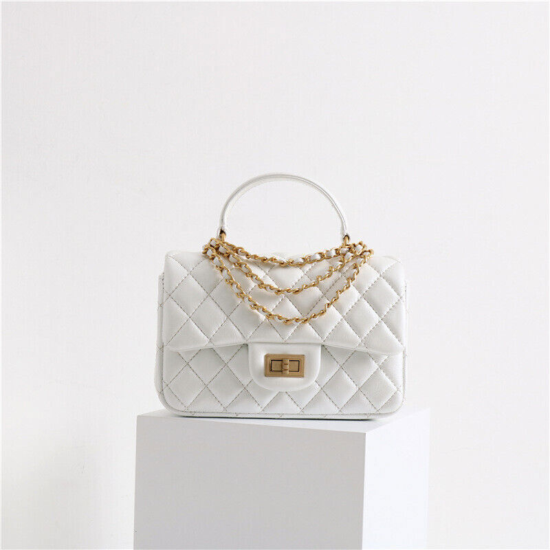 Quilted Lambskin Leather Small Flap Purse Chain Tote Shoulder bag Crossbody