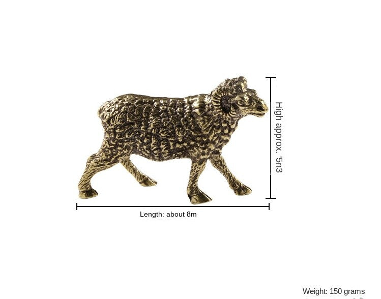 Sheep Statue Zodiac Brass Ornament Antique Solid Copper Tea Pet Desk Decoration