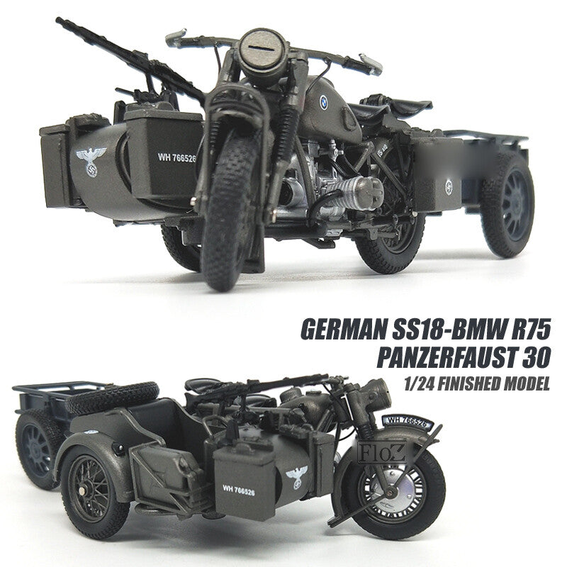 GERMAN SS18-BMW R75 Panzerfaust 30 1/24 Motorcycle model finished ATLAS
