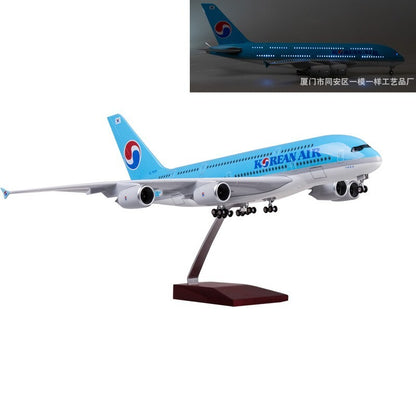 45CM 1:160 Korean Air Model Airlines Airbus A380 Resin Airplane Lamp Sound Model