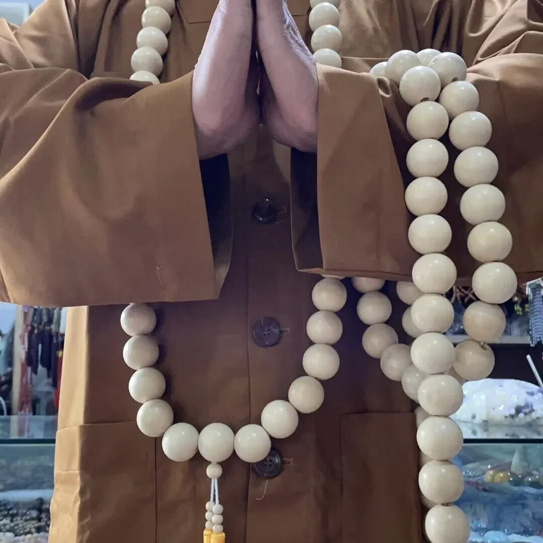 30mm 54 Shaolin Buddha Monk Prayer Mala White Beads Necklaces for Kung Fu Suit