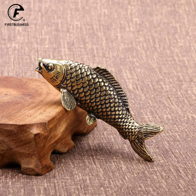 Brass Fish Figurines Miniatures Feng Shui Desktop Tea Pet Decoration Accessory