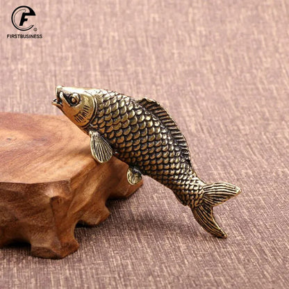 Brass Fish Figurines Miniatures Feng Shui Desktop Tea Pet Decoration Accessory