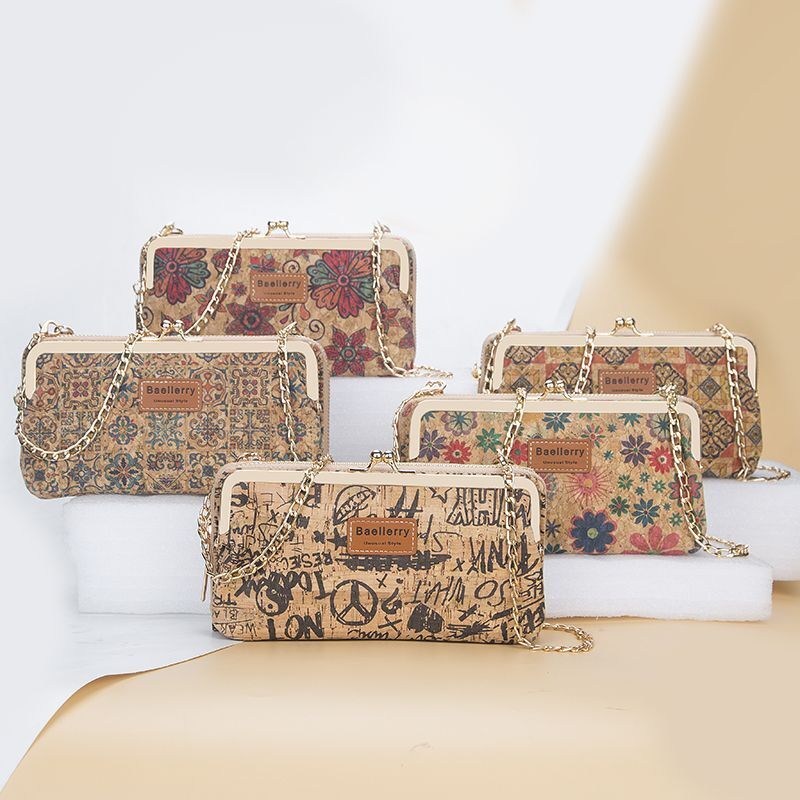 Wallets Wood Grain Chain Long Phone Holder Classic Purse Zipper Wallet 11*5*20CM