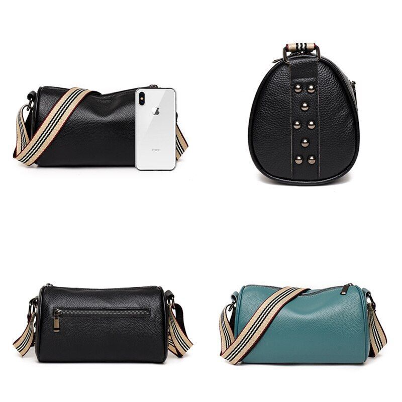 Soft Cowhide Shoulder Bag Rivet Genuine Leather Handbag Fashion Messenger Purse