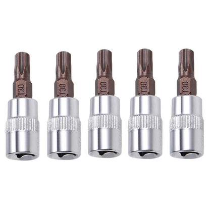 5pcs 1/4inch (6.35mm) Drive T30 Torx Bit Socket Universal DIY Hand Work Tool