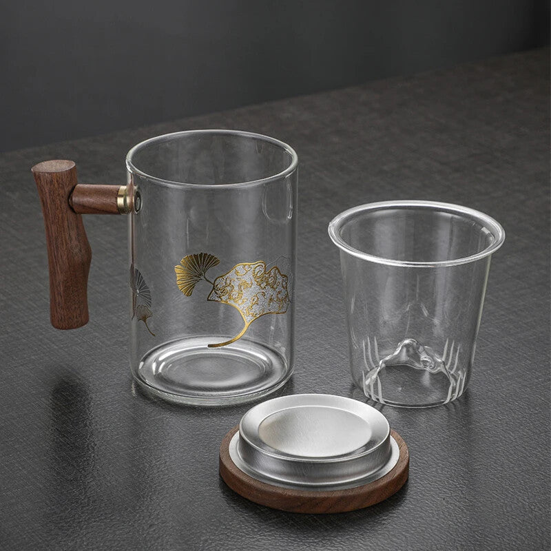 4.92" Wooden Handle Guanshan Cup Household High Borosilicate Glass Filter Teacup