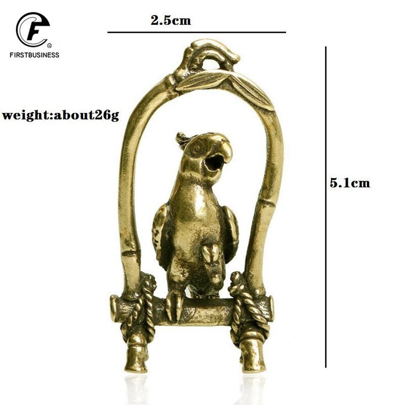 5.1CMCopper Crafts Bird Cage Parrot Figurines Miniatures Desktop Ornaments Brass