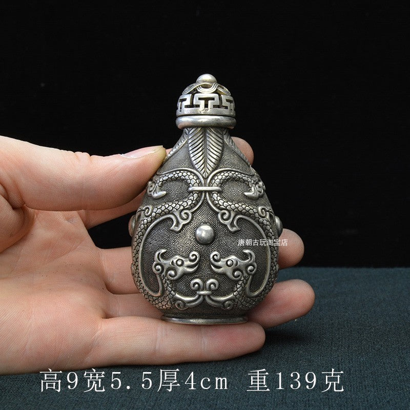 China Copper Snuff Bottle with High Relief Dragon with Pearl Pattern Xuantong
