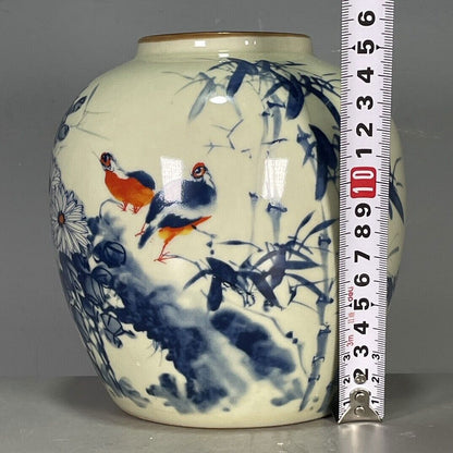 6.18" Porcelain Qing Dynasty Guangxu Blue and White Flowers and Birds Vase
