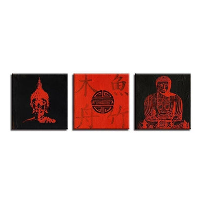 Buddha Black Red 3 Piece Canvas Print Wall Art Poster Home Decoration