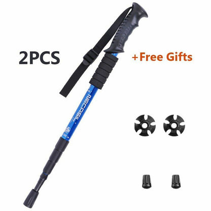 2Pcs Walking Sticks 4 Joints Telescopic Trekking Climbing Hiking Walking Rubber