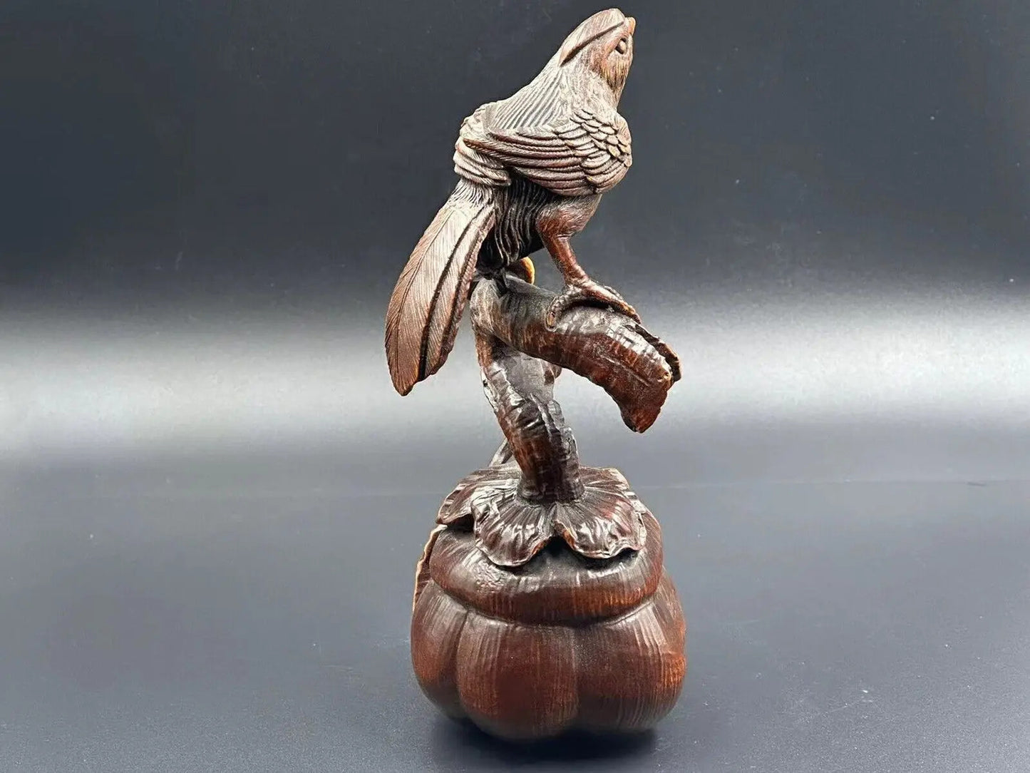 Chinese Antique Boxwood Carved Magpie Statue Exquisite Sculpture Home Decor Art