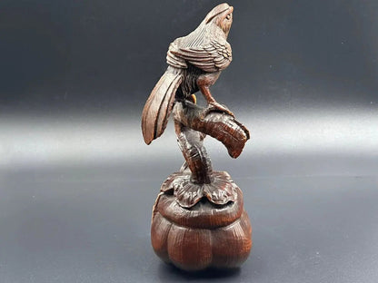 Chinese Antique Boxwood Carved Magpie Statue Exquisite Sculpture Home Decor Art