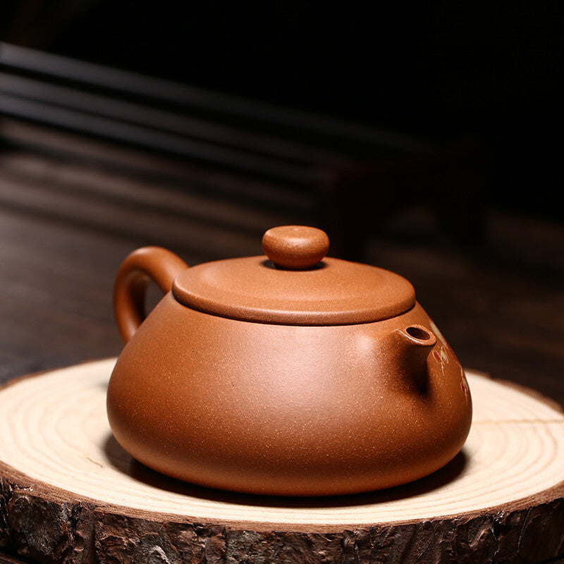Tea Pot Handmade Floral Carved Pot True Yixing Zisha Old Duan Clay Pot Marked