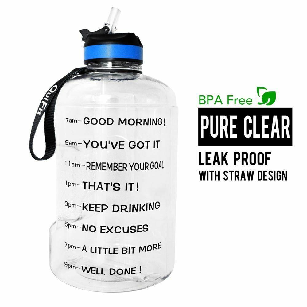 Water Bottle 1 Gallon Straw Clear Plastic Drinking Bottles Big GYM Jug Cup BPA