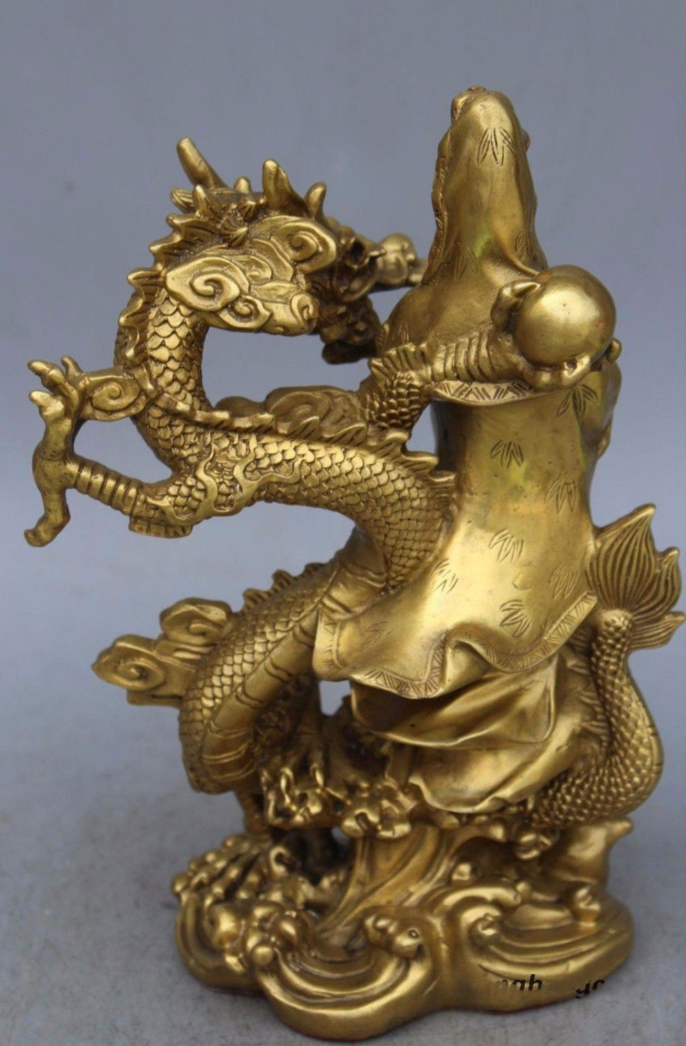 Chinese Brass Dragon kwan-yin GuanYin Goddess buddha statue